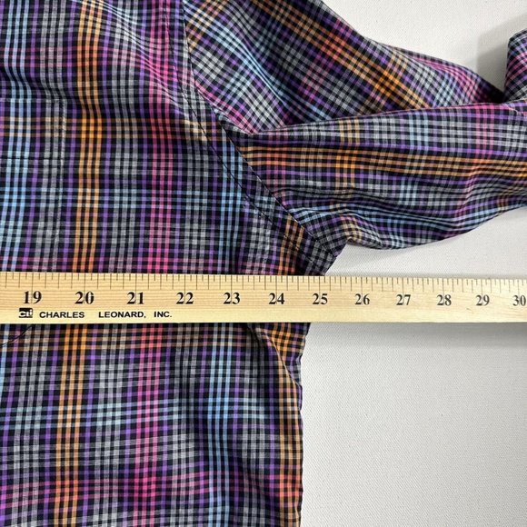 Peter Millar Button Down Shirt‎ Longsleeve Men Black Checkered Purple Orange XL - Picture 8 of 9